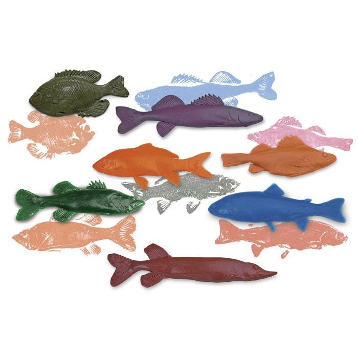 Nasco Freshwater Fish Replica Rubber Stamp Set for Printmaking - Set of 7