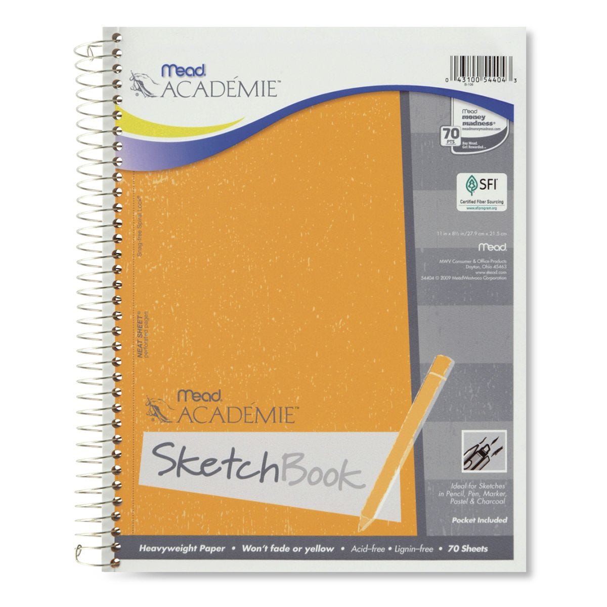 Derwent Academy Wirebound Sketchbook 9 x 12, 70CT - MEA54964, Mead  Products Llc