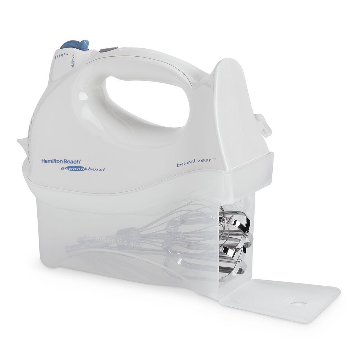 Hamilton Beach White 6 Speed Hand Mixer with Beaters, Whisk, and Easy  Access Snap-On Case